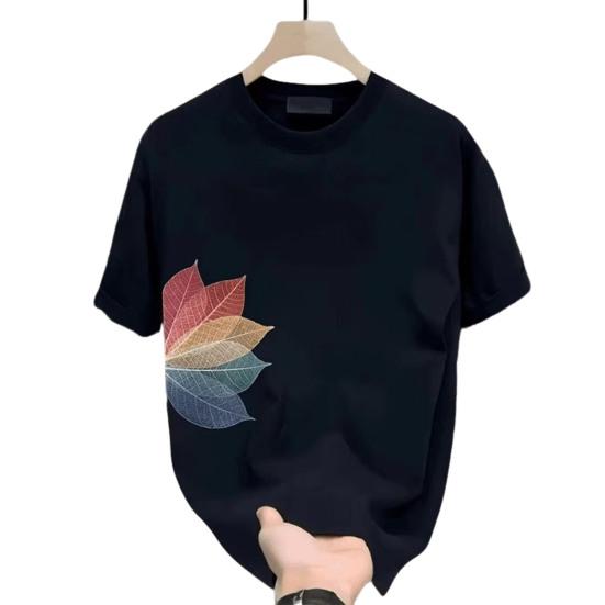 

Мужская футболка с принтом листьев, хлопковая, с круглым вырезом и короткими рукавами, летняя, повседневная, свободная, для повседневной жизни, спорта, пляжа M чёрный