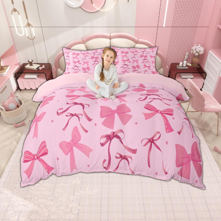 Homewish Leopard Print Duvet Cover Set, Cute Bowknot Bow Tie Bedding Set for Girls, Cheetah Print Comforter Cover Set