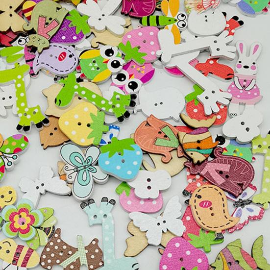 50Pcs/Bag Button Eco-friendly Cartoon Animal Pattern Wood Knitting Clothes Buttons for Home