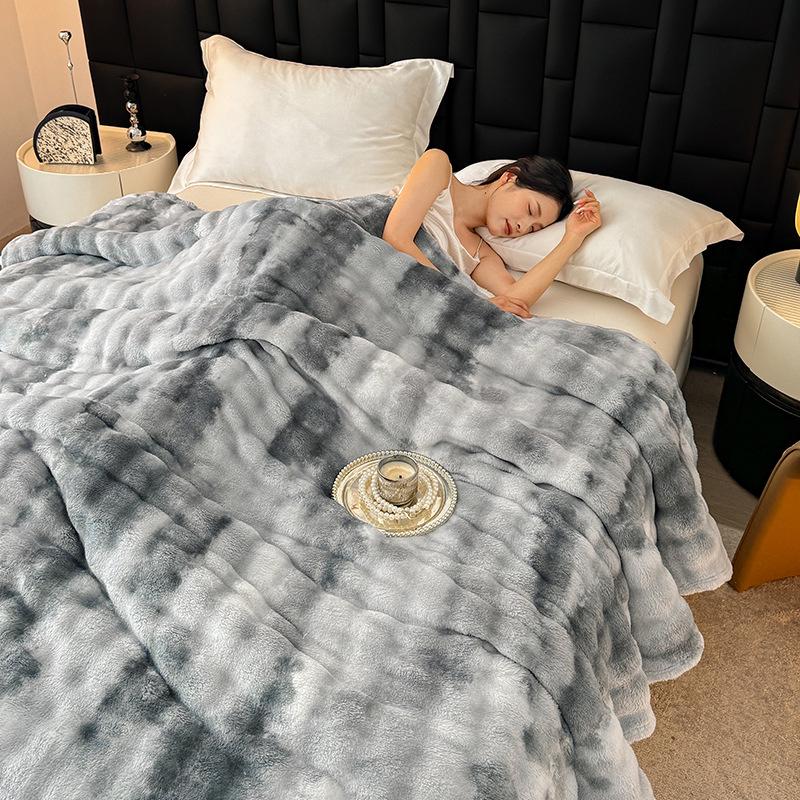 Soft Faux Rabbit Fur Plush Blanket - Thick Solid Color for Bed, Office, or Sofa