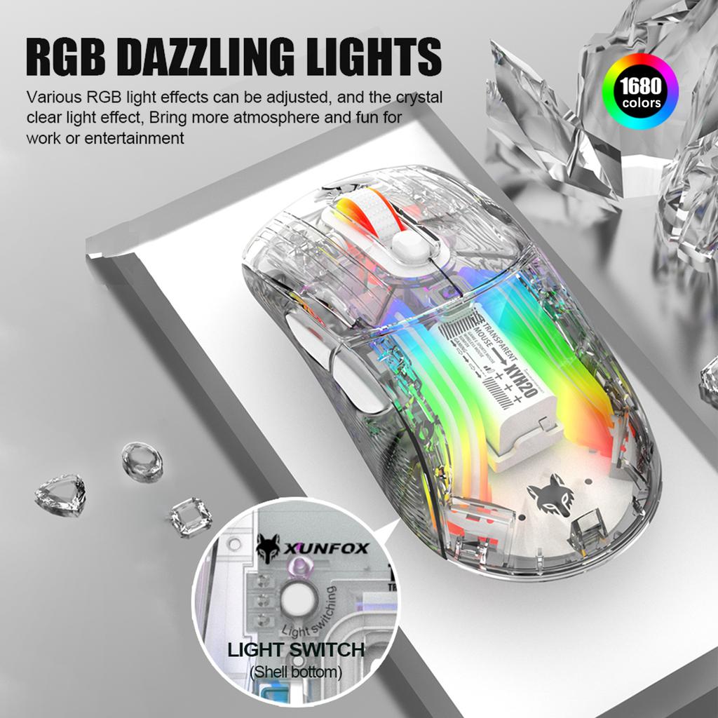 XYH20 Mouse BT5.0 2.4G Wireless Mouse 3-mode  2.4G Wireless BT5.0&USB Wired Transparent RGB