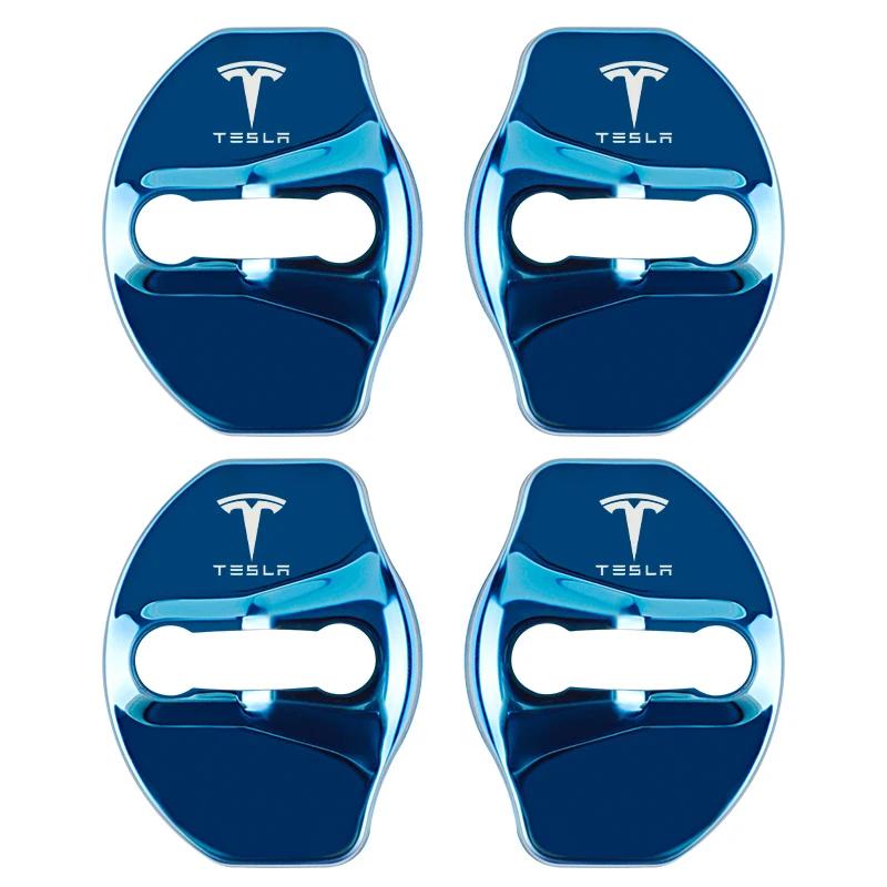 

Car Sticker 2025 Hot 4 PCS/Set Fashion Stainless Steel Car Covers Door Lock Protecting Cover For Tesla model 3 model X Y Auto Ac синий