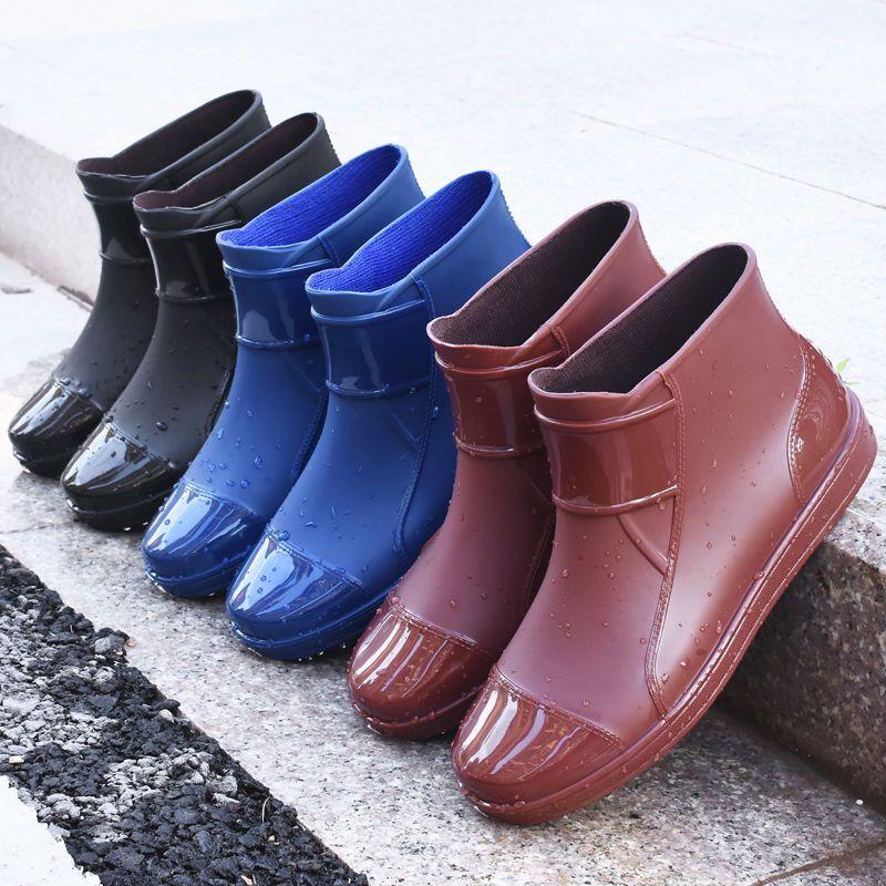 Rain Boots Men's Rubber Boots Man Water-proof Anti-skid Colorful Unisex Ankle Boots Lightweight Water Boots High End
