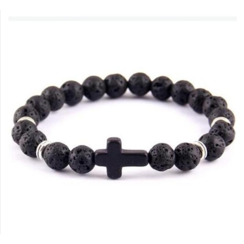 100% Natural Volcanic Lava Bracelet Black Zirconia Braclet New Simple Fashion Cross Braslet Hematite Gift for Boyfriend