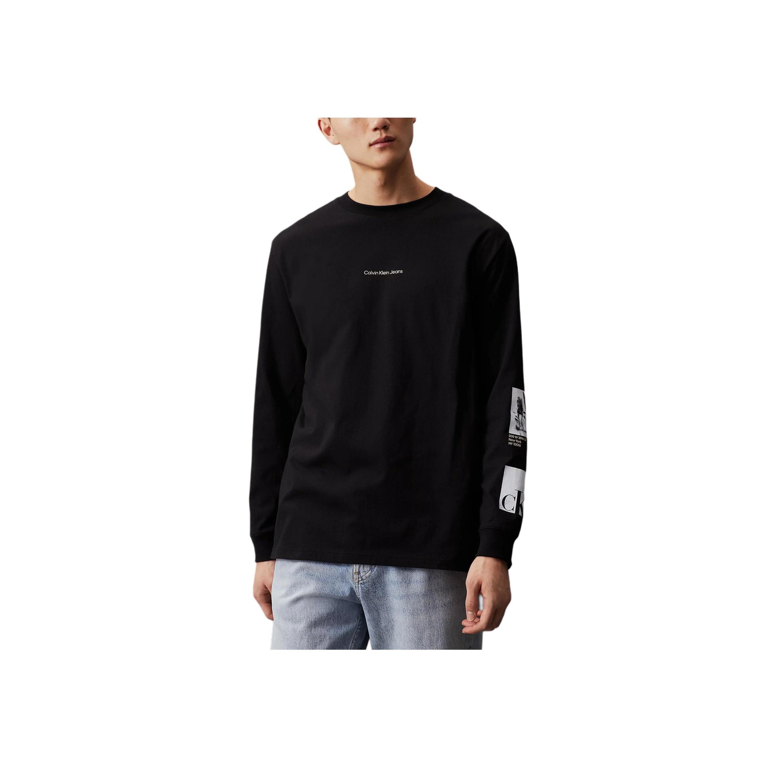 

Calvin Klein Джинсы однотонные с круглым вырезом и длинным рукавом с буквенным принтом, мужские топы черного цвета J30J325693-BEH L