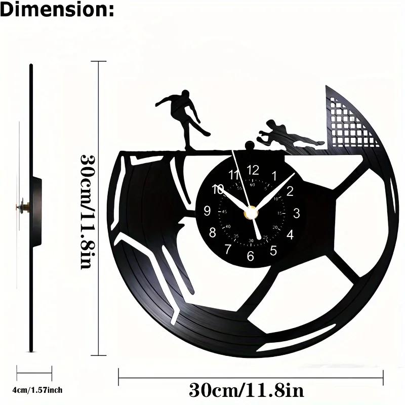 Soccer Vinyl Record Clock 12 Inch Sport Wall Clock Decor for Boy Room Home Bedroom Living Room Office Birthday Gift for Men
