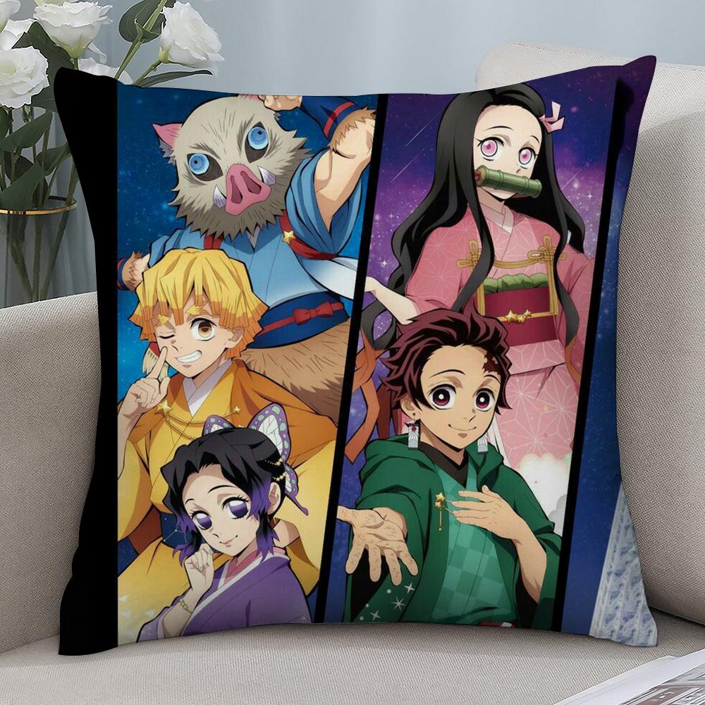 

Demon S-Slayer K-Kamado T-Tanjiro N-Nezuko Pillow Case Short Plush Sofa Decorative Gift Home Double-sided Printing Cushion 16x16in 40x40cm