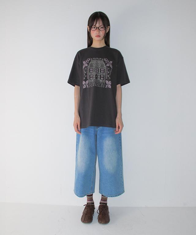 RONRON Stitched House Over Fit T Shirt Charcoal