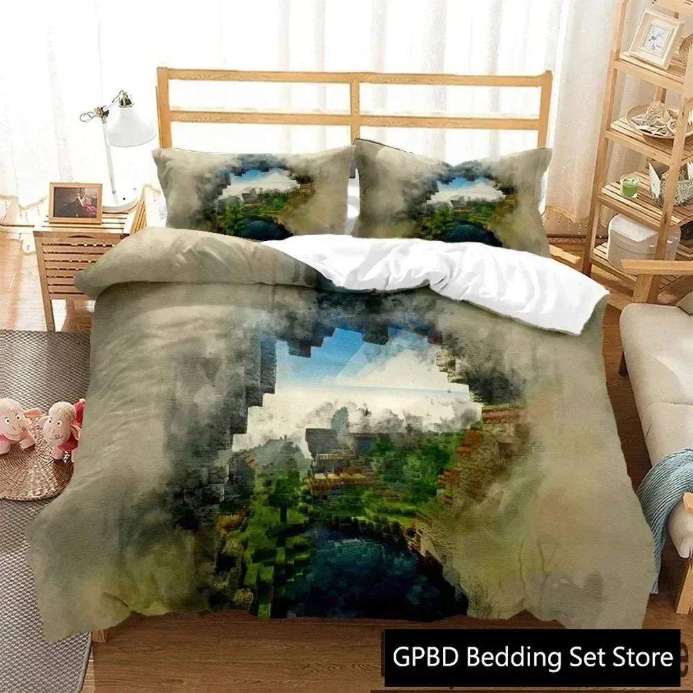 Lusso Nuovo Stampa 3D Giochi di Miniera e Sabbia Copripiumino Cartone Animato Set Biancheria da Letto Morbido Copripiumino e Federe SingoloMatrimonialeQueenKing