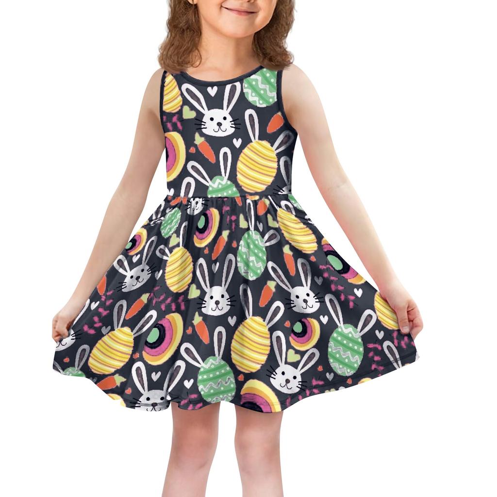 Children's Fashionable Comfortable Casual Sleeveless Easter Print Dress