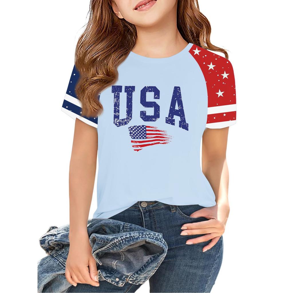 Tops For Youth Kids Boy And Girls 2-10 Years Round Neck Short Sleeve Trendy Tops