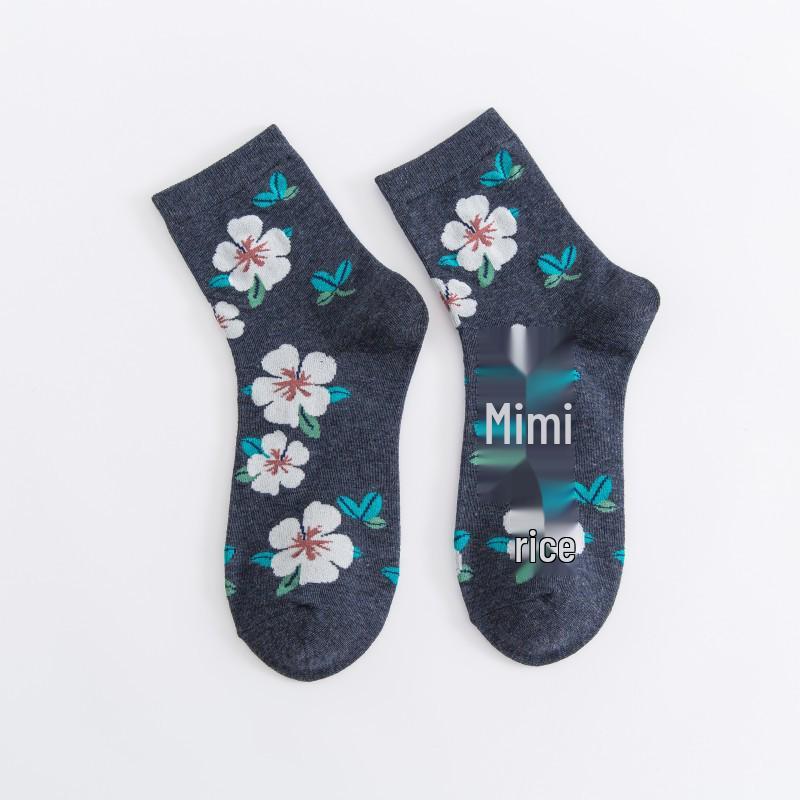 Women's Mid-Calf Socks - Summer Bestseller: Breathable, Sweet, Trendy Japanese Style with Small Flower Design.
