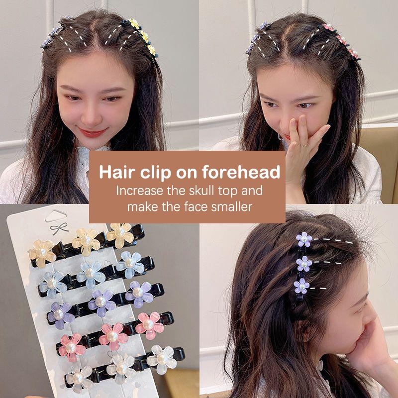 Flower Sparkling  Butterfly Braided Hair Clips Four-Leaf Clover Chopped Hairpin Duckbill Claw With 3 Small Hair Barrettes