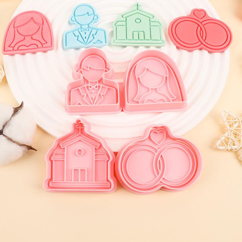 1/4Pcs 3D Valentine'S Day Wedding Cookie Cutters Biscuit Mold Cookie Mould Stamp Party Decor Baking Tools