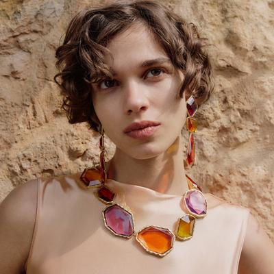 Geometrisk Resin Sten Choker Halskjede Kjede Anheng Kvinner Statement Kragekjede Krystall Halskjede Smykker Luksus Gave