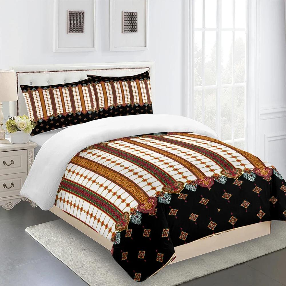 3D Deluxe Black Gold Striped Bedding Ethiopia Style Bed Three Sets Single Bed Double Bed Quilt Cover 2 Pillowcases