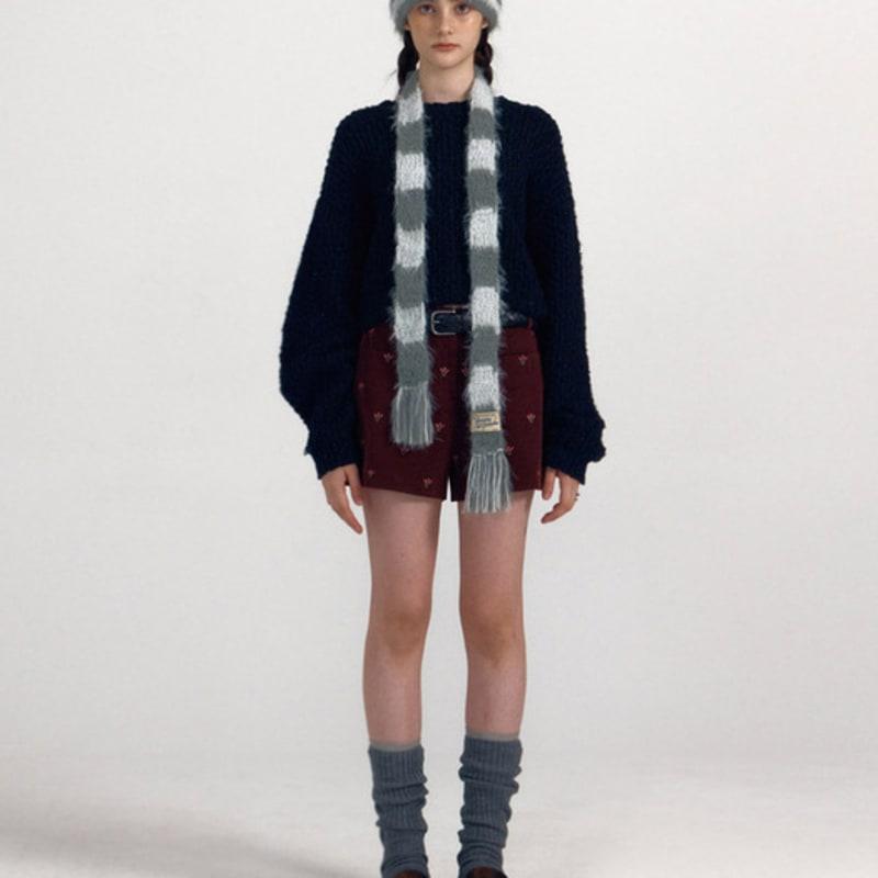 DANCING GRANDMA SOFT STRIPE MUFFLER : FOG gray