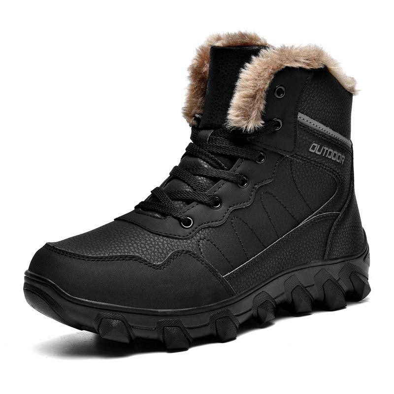 Men's Large Waterproof Non-Slip Thick Velvet Snow Boots - Winter Warm High Top Short Boots