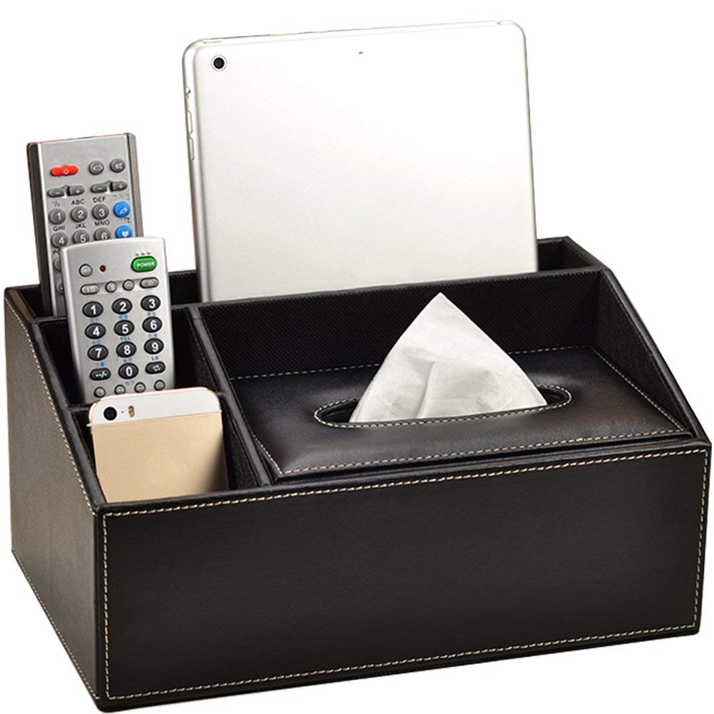 

IKENOKOI Desktop Storage Small Item Desk Tissue PU Office Case, Holder, Shelf, Case, Multifunctional, Leather, (Black) чёрный