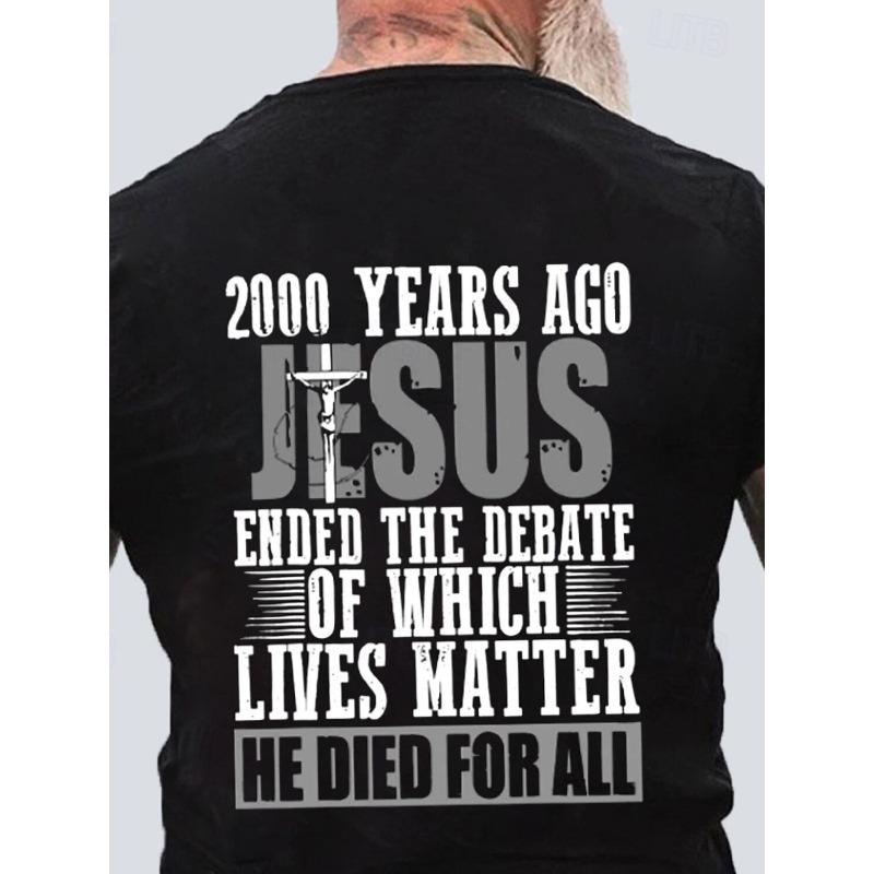 

Європейський розмір Плюс розмір Чоловіча повсякденна футболка - Релігійна тематика, Візерунок з хрестом Ісуса, Дихаюча, Зручна для всіх сезонів S чорний