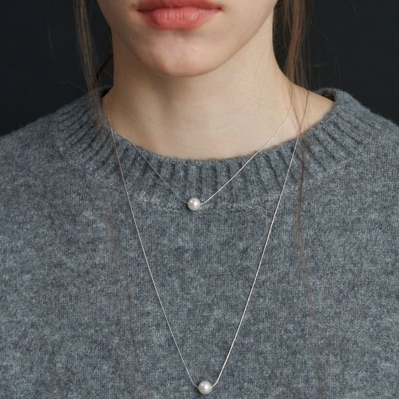 LOVE ME MONSTER [Silver] Essential Pearl / Chain Long Necklace 8mm (L233MNK060)