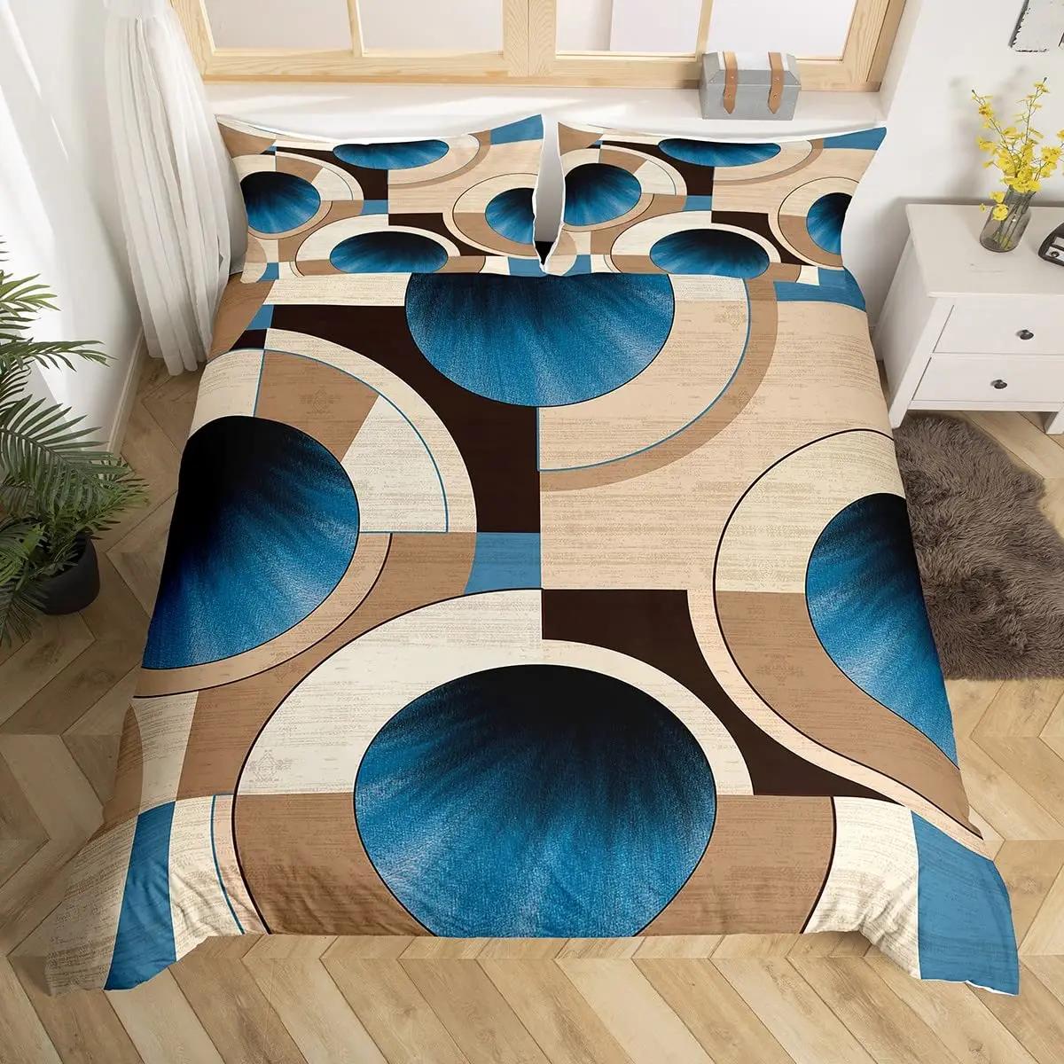 

Geometric Squares Soft Duvet Cover Set Red Beige Circle Beding Set,Modern Simple Style Warm Comforter Cover,Abstract Art Comfortable Quilt Cover King 120*200cm Single