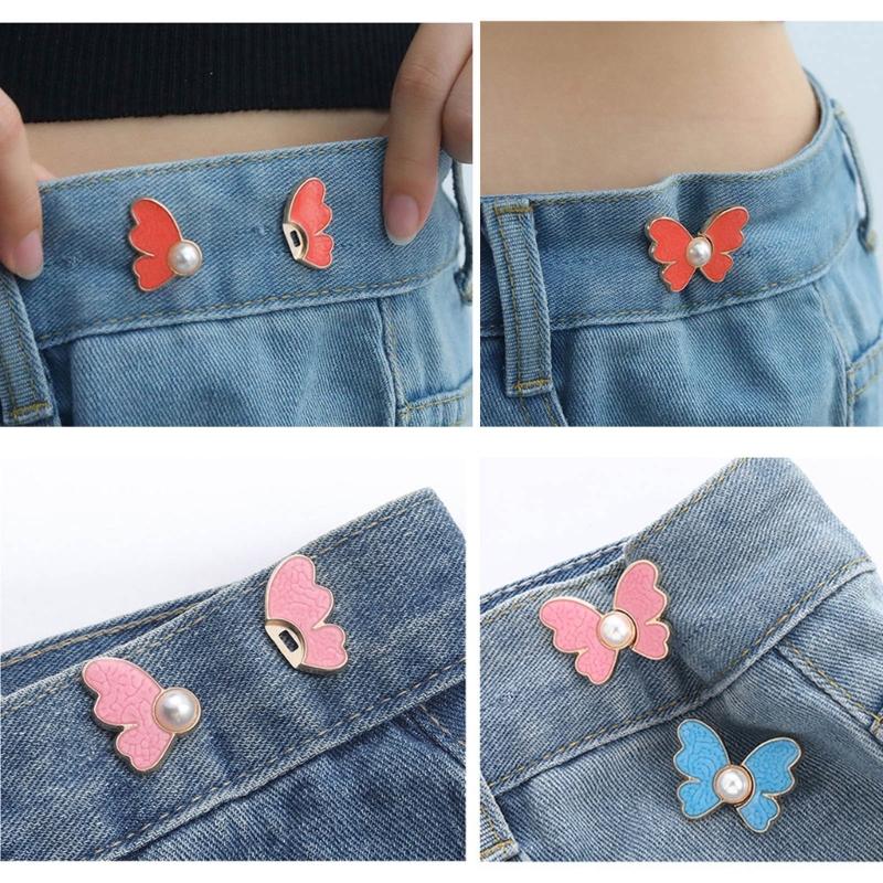 Fashion Butterfly Jean Button Adjustable Waist Buckle Extender Detachable Tighten Attacher Pins Waist Closing Artifact
