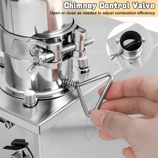 Foldable Camping Stove, Stainless Steel Portable Wood Burning Stove, Tent Stove with Visible Window, Adjustable Vent & Multiple-Section Pipe for