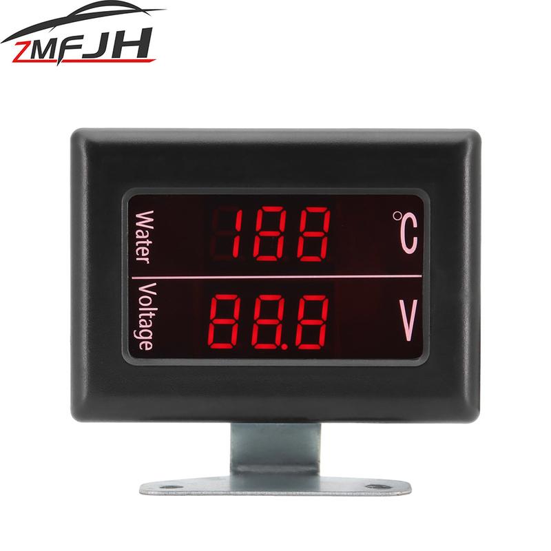 Digital 2 In 1 LCD Water Temperature+ Voltage Meter Voltmeter Thermometer With Sensor With Red LED Light For Car Truck 12V 24V