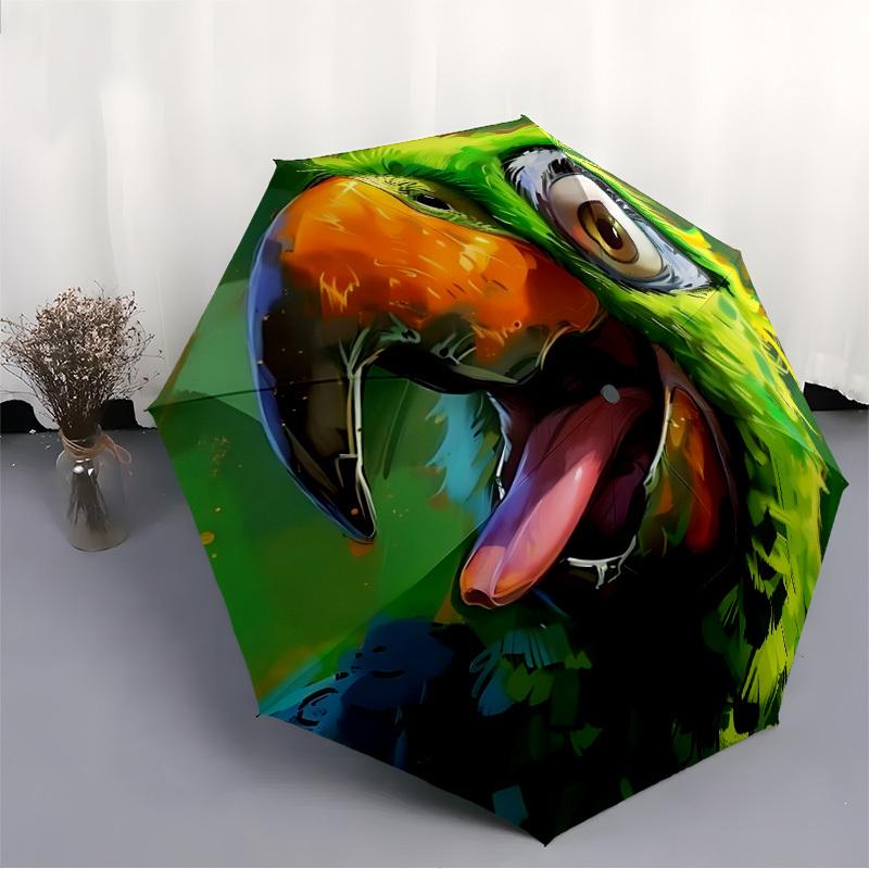 1pc Parrot Feathers Automatic Open/Close Exquisite Umbrella Sturdy Iron Frame, Compact Travel Umbrella, Intricate Design Umbrella A0829087