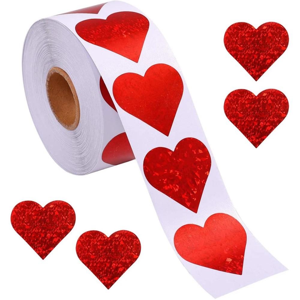 500pcs/roll Red Love Heart Stickers Scrapbooking Adhesive Stickers for Valentine's Day Party Wedding Decor Stationery Sticker
