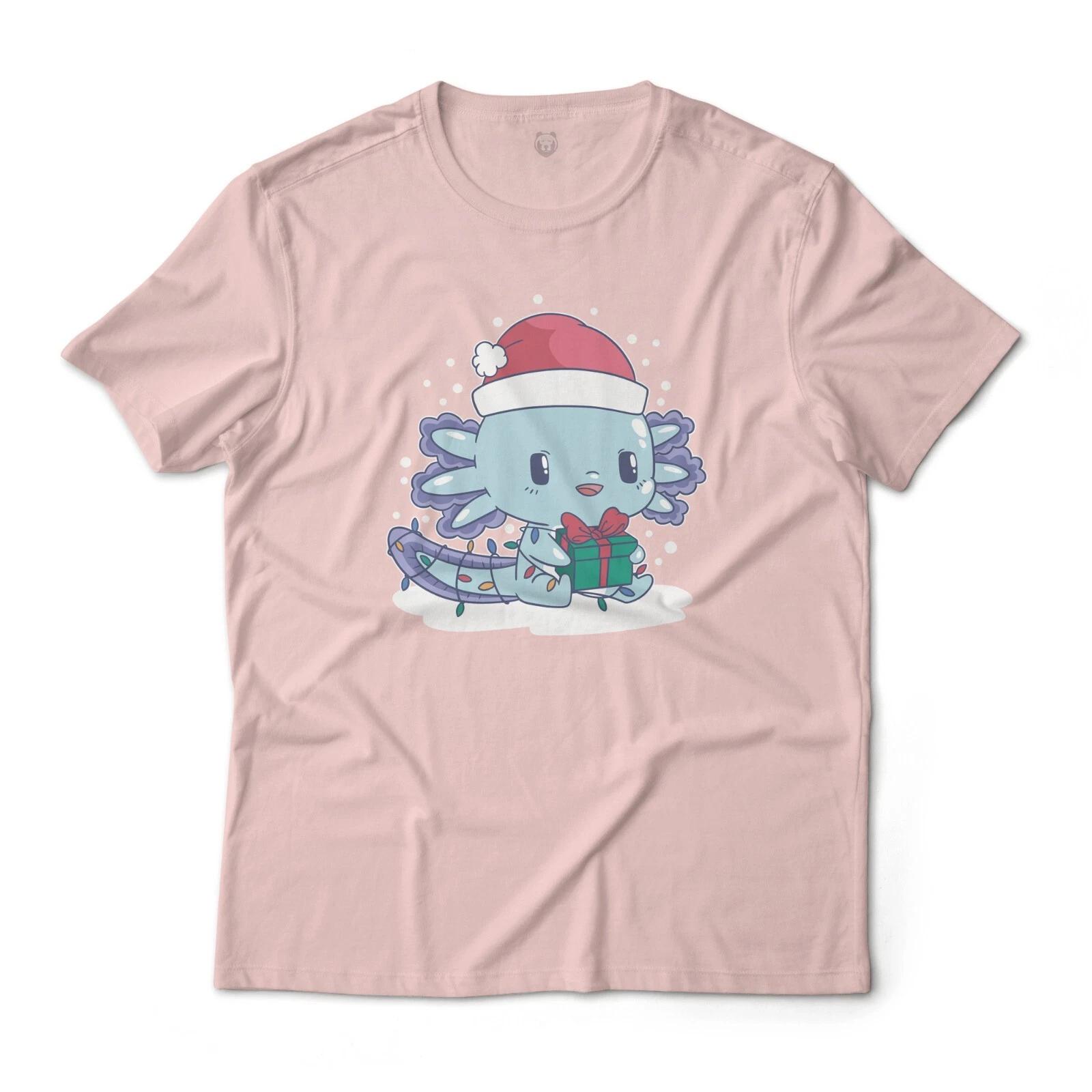 Cute Christmas Axolotl Art Holiday Graphic T-T-Shirt Lightweight Cotton Unisex L
