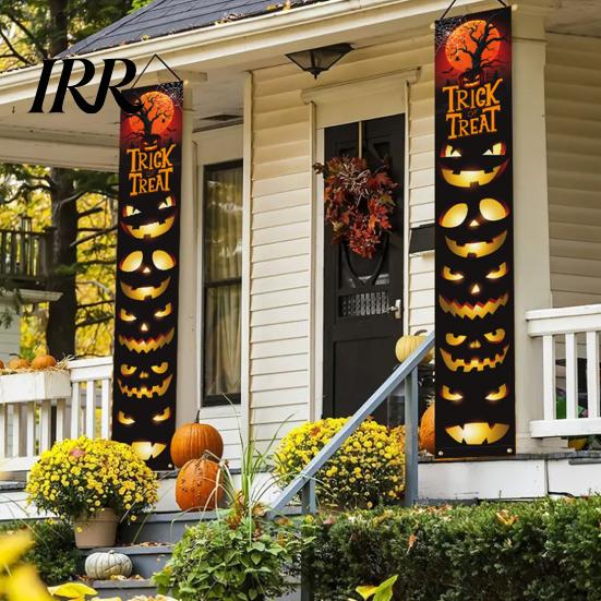 Party Hanging Decoration Halloween Porch Sign Banner, Pumpkin Ghost Awning Wall Decorative Accessory Door Decoration, Front Wreath Banner Yard Festive