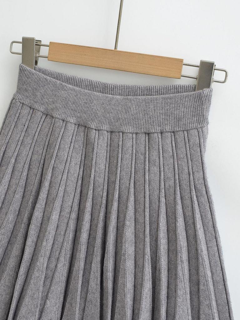 Winter Women's European & American Style Sexy High-Waisted Slim-Fit Knit Pleated Skirt