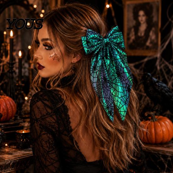 Dark Style Hair Bows for Festivals Halloween Bow Clip Women Girls, Spider Web Barrettes Cute Girls Clips, Large Bowknot Accessories Cosplay