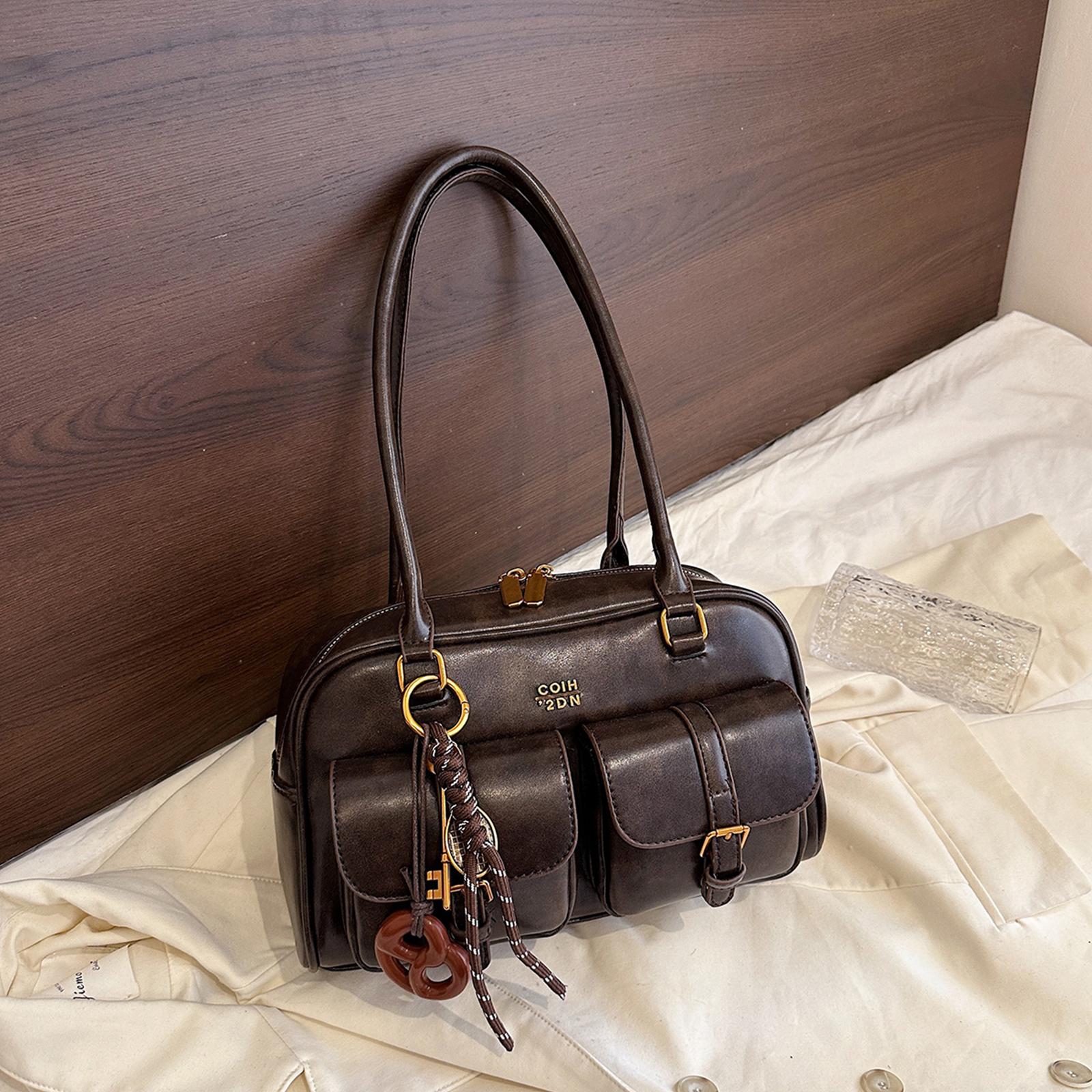 

2025 Fashion Underarm Bag Women Multi Pockets Shoulder Bag Vintage Retro Chic Large-Capacity Tote Bag for Daily Travel Shopping кавовий