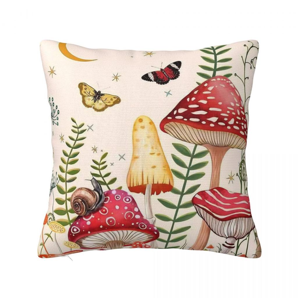 Mushroom Cartoon Pillow Case Forest Plant Cushion Cover Novelty Zippered Decorative Throw Pillow Case Cover for Living Room