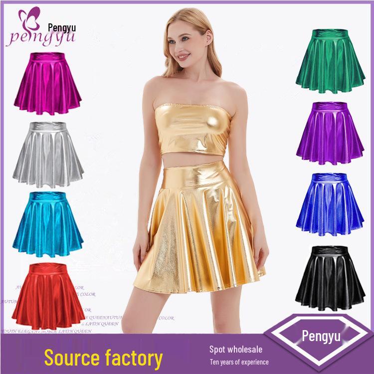 Women's Nightclub Performance Metal Pleated Skirt