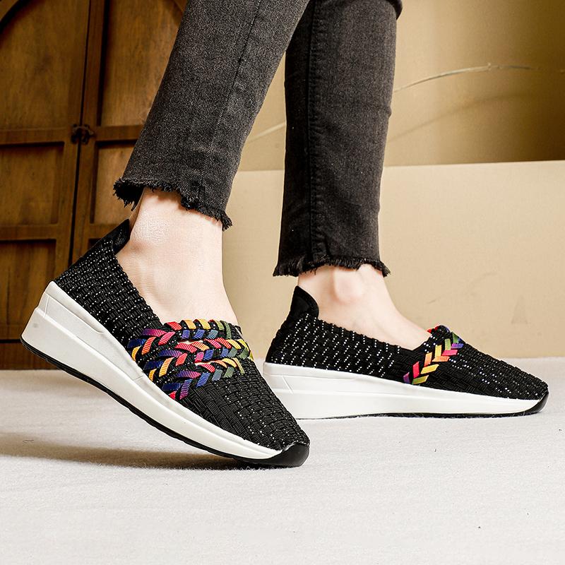 Letní červeno-černé platformové boty pletené plážové boty dámské espadrilky černé nazouvací boty ležérní klínek vícebarevné tenisové tenisky velká velikost