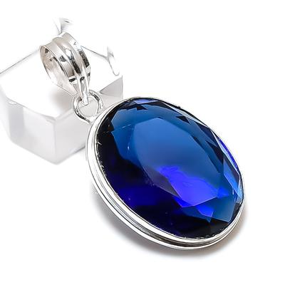 Natural London Blue Topaz Handmade 925 Sterling Silver Gift Pendant 1.65" U2P50