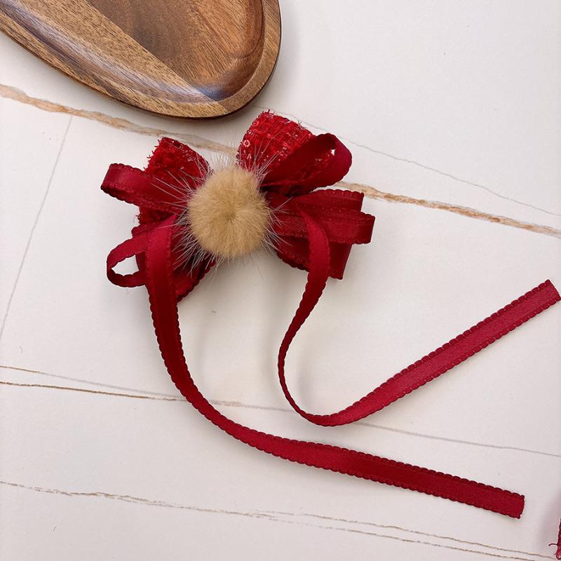 Lace Bowknot Hair Clips For Girls Sweet Versatile Stylish Year Ponytail Hairpin Red Velvet Korean Kids Princess Headwear