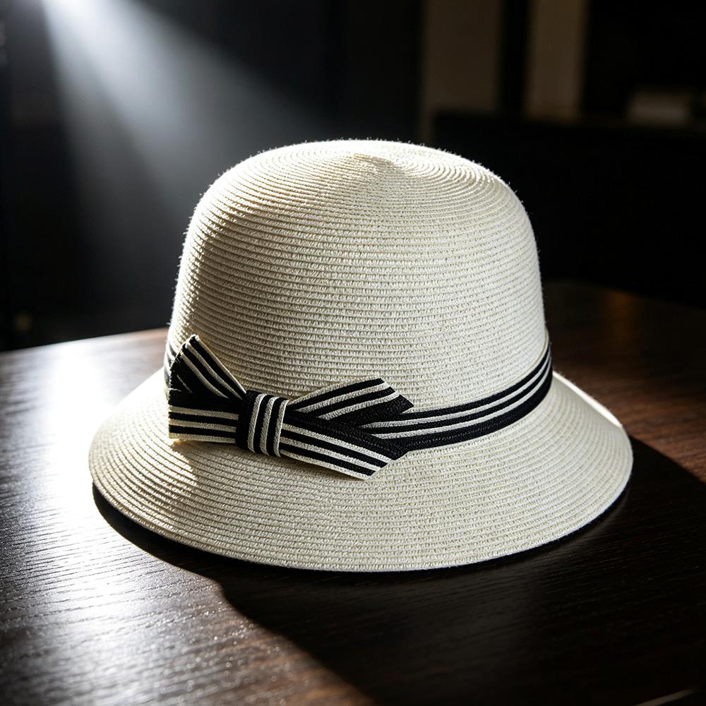 Straw bucket hat straw hat women's summer thin fisherman's visor women's sun hat fashion dome sun hat