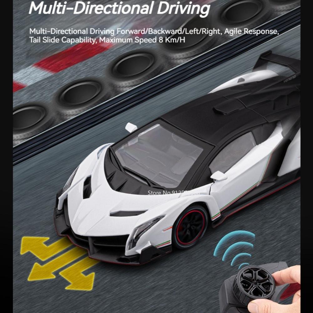 1:24 Scale Veneno Sports Car Model Toy Metal Diecast Supercar Sound Ligth Doors Opened Remote Control Vehicle Gifts for Child