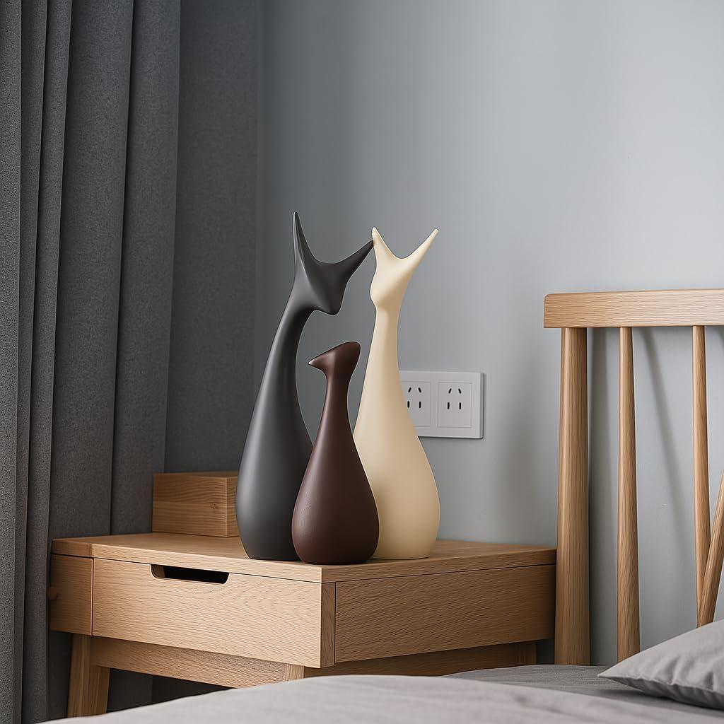 Home Decor Lucky Deer Family Matte Finish Ceramic Figures - (Set of 3, Matte Brown)