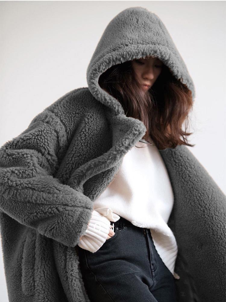 New Women's Winter Faux Fur Coat Long Lapel Hooded Plush Teddy Jacket Female Fluffy Thick Warm Plus Size Overcoat Outerwears