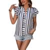 Women's Summer Top Color Stripes Patchwork Shirt Lotus Leaf Flying Sleeve Sleeve Shirt Top