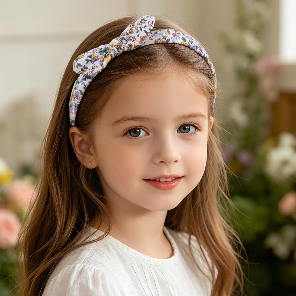 5Pcs Handmade Fabric Bowknot Hairband Print Flower Rabbit Ear Headband Girls Kids Floral Crown Headdress