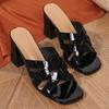 High-heeled Cool Slippers Women's New Summer Simple Style Thick-heeled Square-heeled High-heeled Slippers