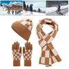 3 st/set Unisex Vintermössa Halsduk Handskar Set Förtjockad Varm Mössa Rutigt Tryck Elastiska Pekskärmshandskar Vindtät Vinter Utomhus Cykling Kupolhatt