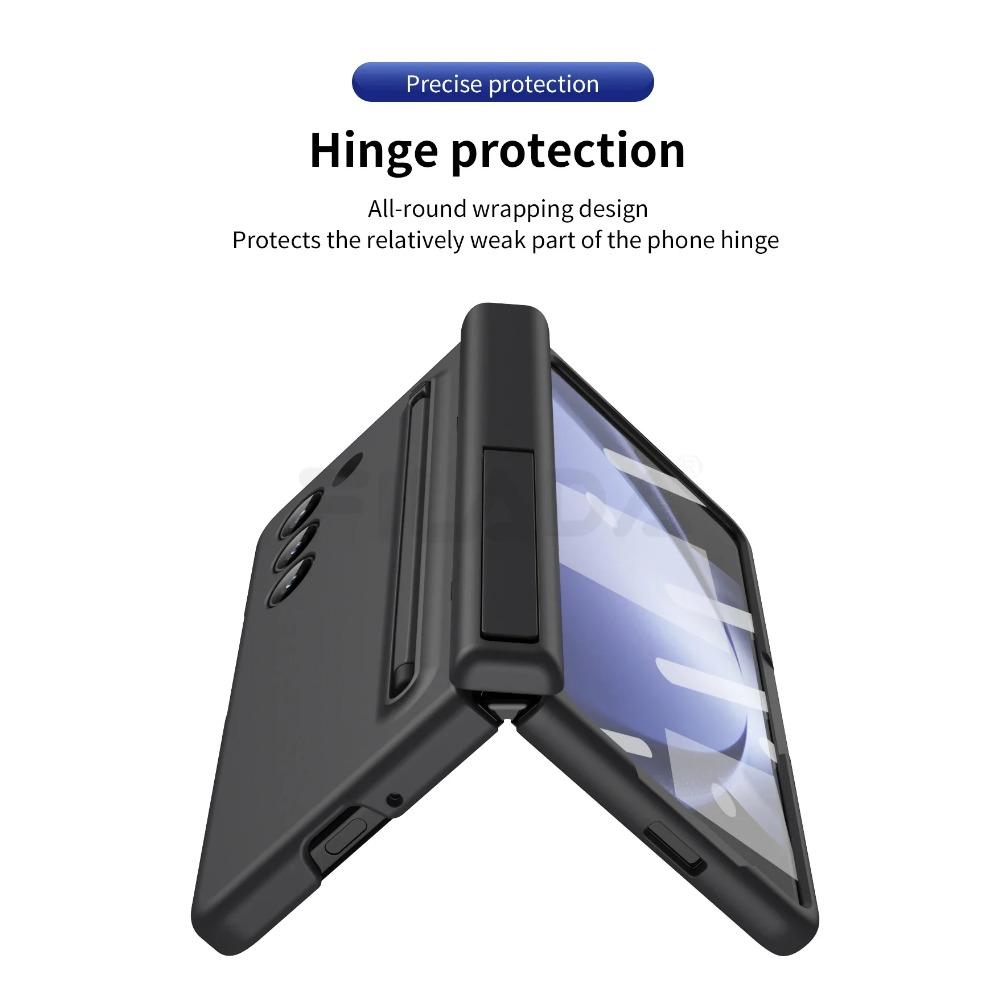 Skin Feel Matte for Samsung Galaxy Z Fold 6 5 4 3 Case with Tempered Film Pen Slot Capacitor Pen Folding Hinge Bracket Cover